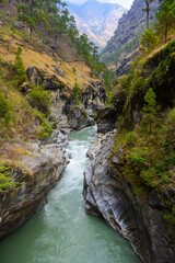 Beautiful river in the Himalayas. The trek around Manaslu