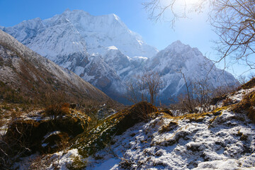 Mountains in the Himalayas. The trek around Manaslu