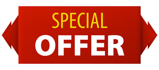Special Offer red wide ribbon banner icon isolated on white background.