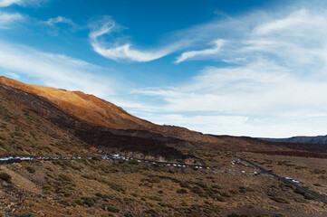 Teide National Park. Beautiful view of volcano mountain rocks desert crater.