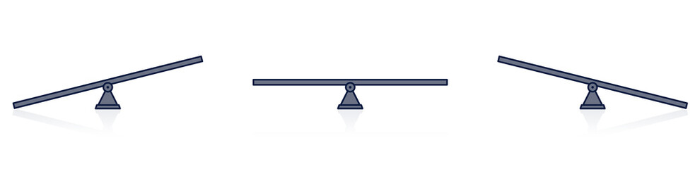 Seesaw balance. Equal and unequal weight, balanced and unbalanced. Simply illustrated seesaw icons. Isolated vector illustration on white background.
