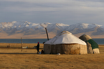 Yurts at the Song Kol Lake in Kyrgyzstan