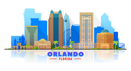Orlando ( Florida ) skyline with panorama on white background. Vector Illustration. Business travel and tourism concept with modern buildings. Image for presentation, banner, web site. - obrazy, fototapety, plakaty