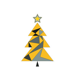 A modern Christmas tree with a star at the top of multi-colored triangles in yellow and gray. Vector illustration.