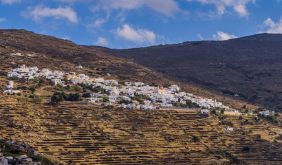 Panoramic view of the town of Kardiani on the island of Tinos, Cyclades, Greece