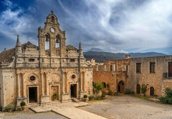 Fototapeta na wymiar Historical Arkadi Monastery, located on a fertile plateau near Rethymno, Crete, Greece.