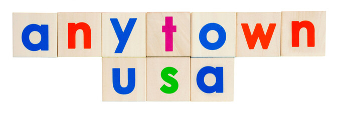 Popular placeholder name used in the American language. Spelled out with wooden toy blocks.
