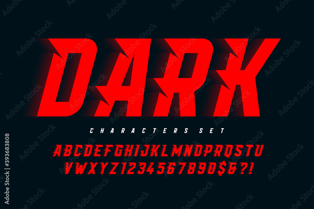 Poster dynamic alphabet design, letters and numbers. vector characters.