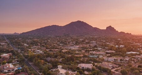 Scottsdale, Arizona view of Camelback Mountain at sunset.