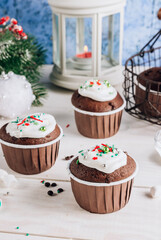 Chocolate Christmas cupcake with colored sugar topping