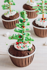Chocolate Christmas cupcake with colored sugar topping