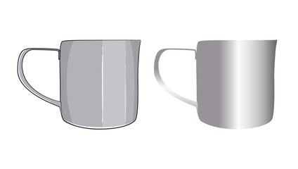 Pitcher for making latte coffee art, barista equipment. Vector illustration.