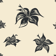 
seamless floral pattern in the form of gray flowers on a light beige background