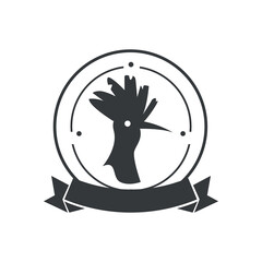 badge template with pheasant silhouette and ribbon decoration, vintage style emblem
