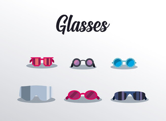 set eyeglasses of different styles, in white background
