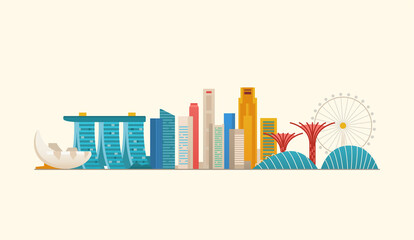 Singapore skyline. Famous places and landmarks. - obrazy, fototapety, plakaty