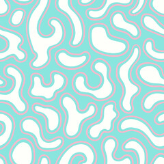 vector white doodle freeform and pink outlines seamless pattern on green