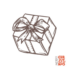 Vector gift box in sketch hand drawn style, doodle illustration