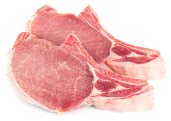 sliced raw pork meat isolated on white background. clipping path