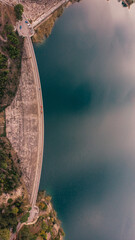 Aerial drone photo of lake and dam of Marathonas