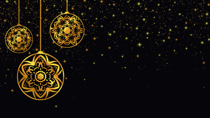 Golden christmas toys. New Year background. Vector illustration