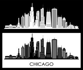 Naklejka premium CHICAGO Illinois SKYLINE City Outline Silhouette 