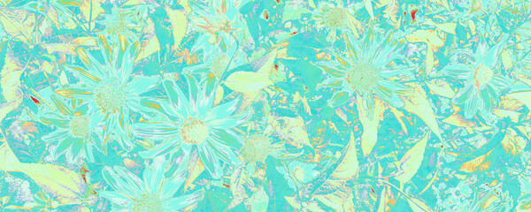 Ice Botany Backdrop. Blue Forest Splash. Azure Female Pattern. Orange Artistic Texture. Pastel Multicolor Illustration. Green Amazing Wallpaper. Bright Abstract Paper. - 393695447