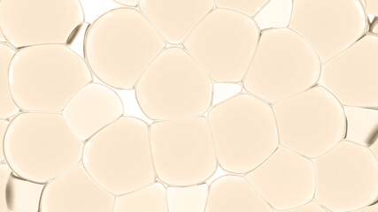 Naklejka premium Golden Oil Bubbles in water. Viscous liquid bubbles. Concept of natural essential oil for cosmetics. Macro 3D render illustration of fluid flow.