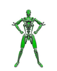 mega drone soldier robot is doing a power man pose