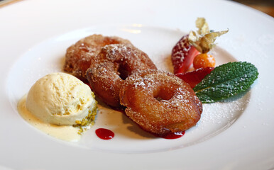 Portion of deep fried battered sweet apple rings
