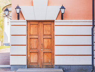 Wooden doors of the old historical castle.