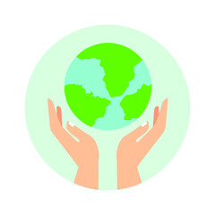 hand holding planet icon, nature protection, vector illustration