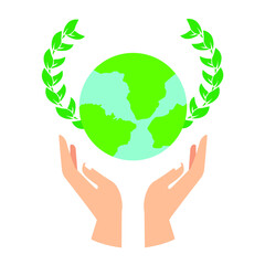 hand holding planet icon, nature protection, vector illustration