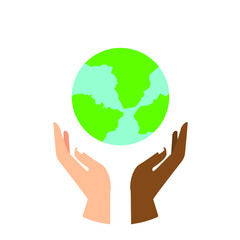 hand holding planet icon, nature protection, vector illustration