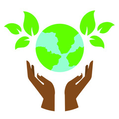 hand holding planet icon, nature protection, vector illustration
