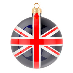 Christmas ball with British flag, 3D rendering