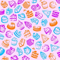 Delicious cute cupcake set. Vector illustration, isolated cartoon desserts. Vector hand drawn illustration. Cupcake, cake, muffins, donut, pie, pastries, sweetness, candy. Set cupcake collection