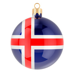 Christmas ball with Icelandic flag, 3D rendering
