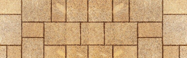 Panorama of Vintage brown cobblestone pavement pattern and background