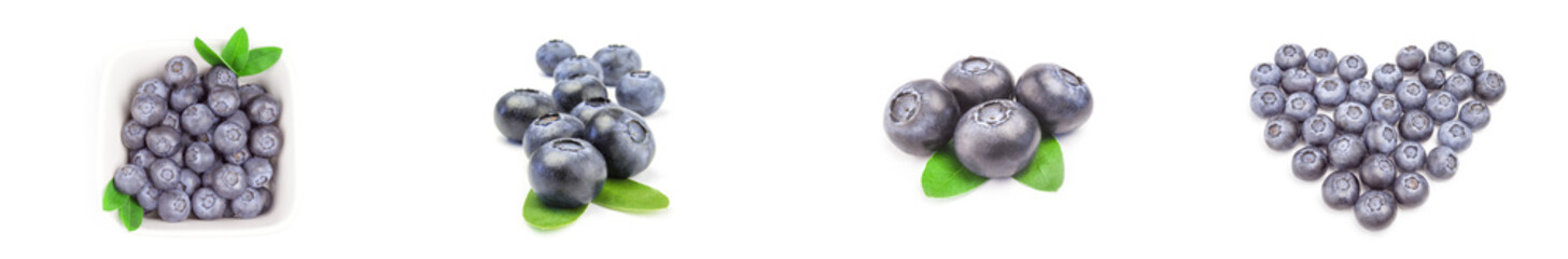 Collage of fresh blueberry isolated on white