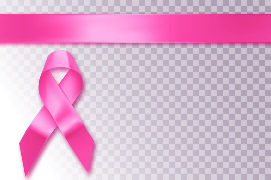 Breast Cancer Screening Month Awareness October. Stroke Pink Ribbon, Bow. Awareness Month. Breast Concept Of Female Heath. Women Hope Campaign Isolated On Transparent Background.