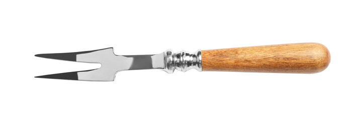 Cheese fork with wooden handle isolated on white