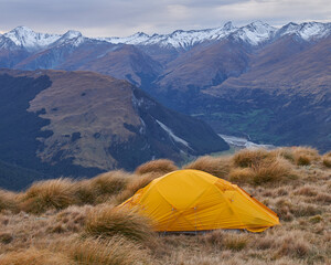 Camping at the top of Mt Alfred, Glenorchy, South Island, New Zealand.