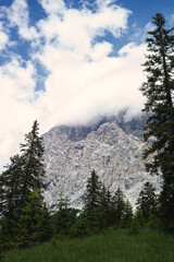Picturesque mountain landscapes in summer, inviting for hiking with views of the highest peaks of the Alps. Mountain sports enthusiasts and hikers immediately have wanderlust