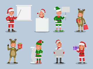 Set of kids boy and girl wearing Christmas costumes character vector design. Presentation in various action with emotions. no18
