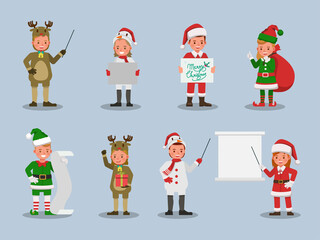 Set of kids boy and girl wearing Christmas costumes character vector design. Presentation in various action with emotions. no27