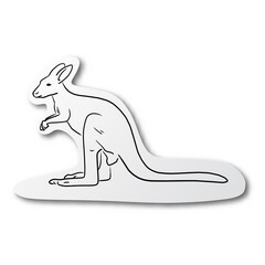 Vector illustration black line hand drawn of kangaroo on cut paper with shadow isolated on white background