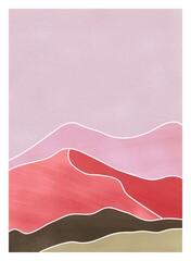 Moderner minimalistischer Kunstdruck der Mitte des Jahrhunderts. Abstrakte zeitgenössische ästhetische Hintergründe Landschaften mit Strichzeichnungen Berg, Sonne, Mond, Meer, Wald. Vektorillustrationen © gina