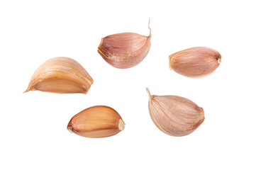 Garlic cloves isolated on white background.