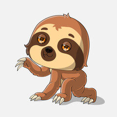 Cartoon sloth waving, hand drawn